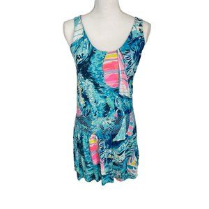 Lilly Pulitzer Tideline Dress Hey Bay Bay Blue Sailboat Racerback Elastic XXS